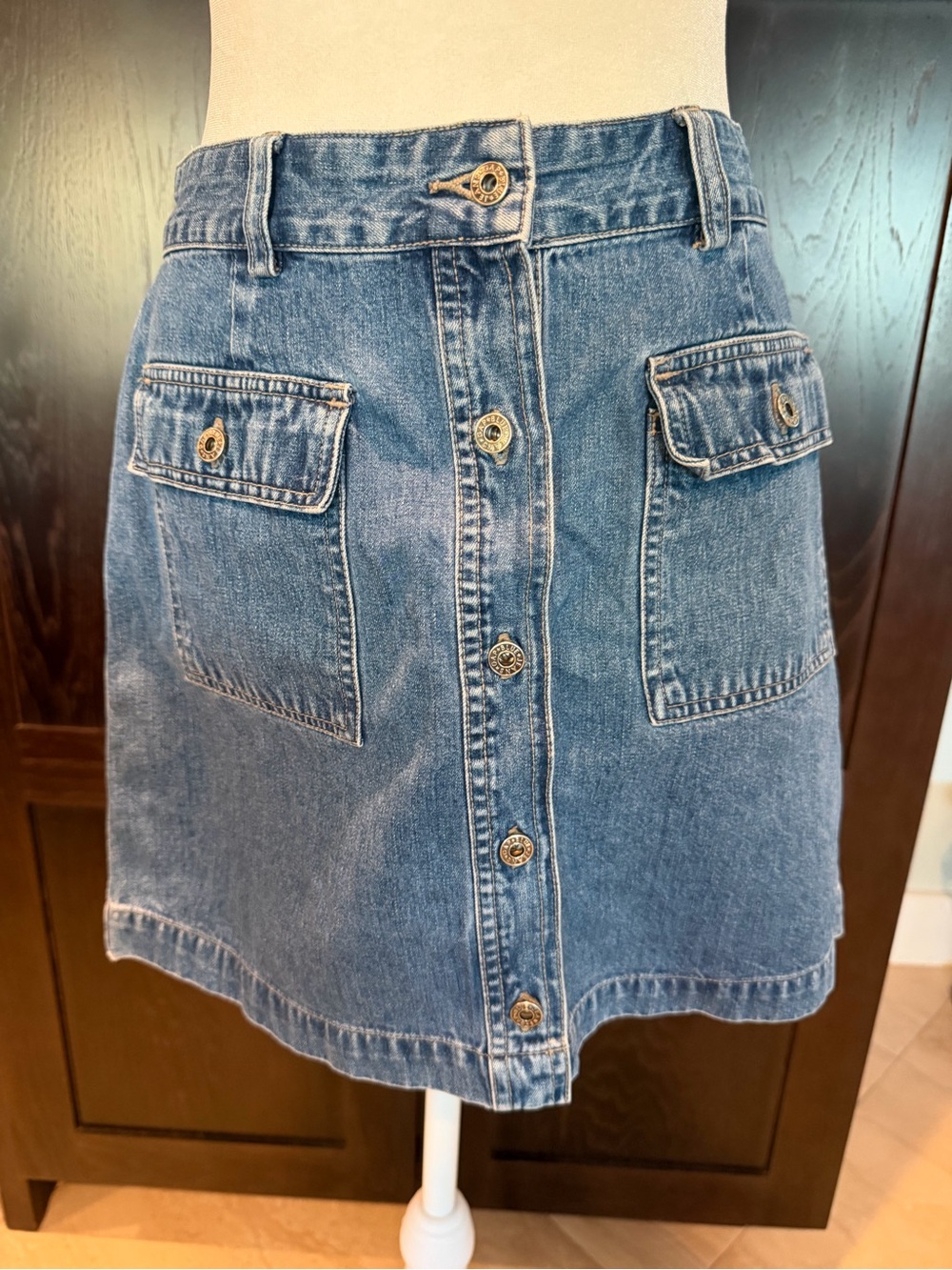 GAP Vintage Blue Jeans Button Front Denim Utility Mini Skirt 26" small